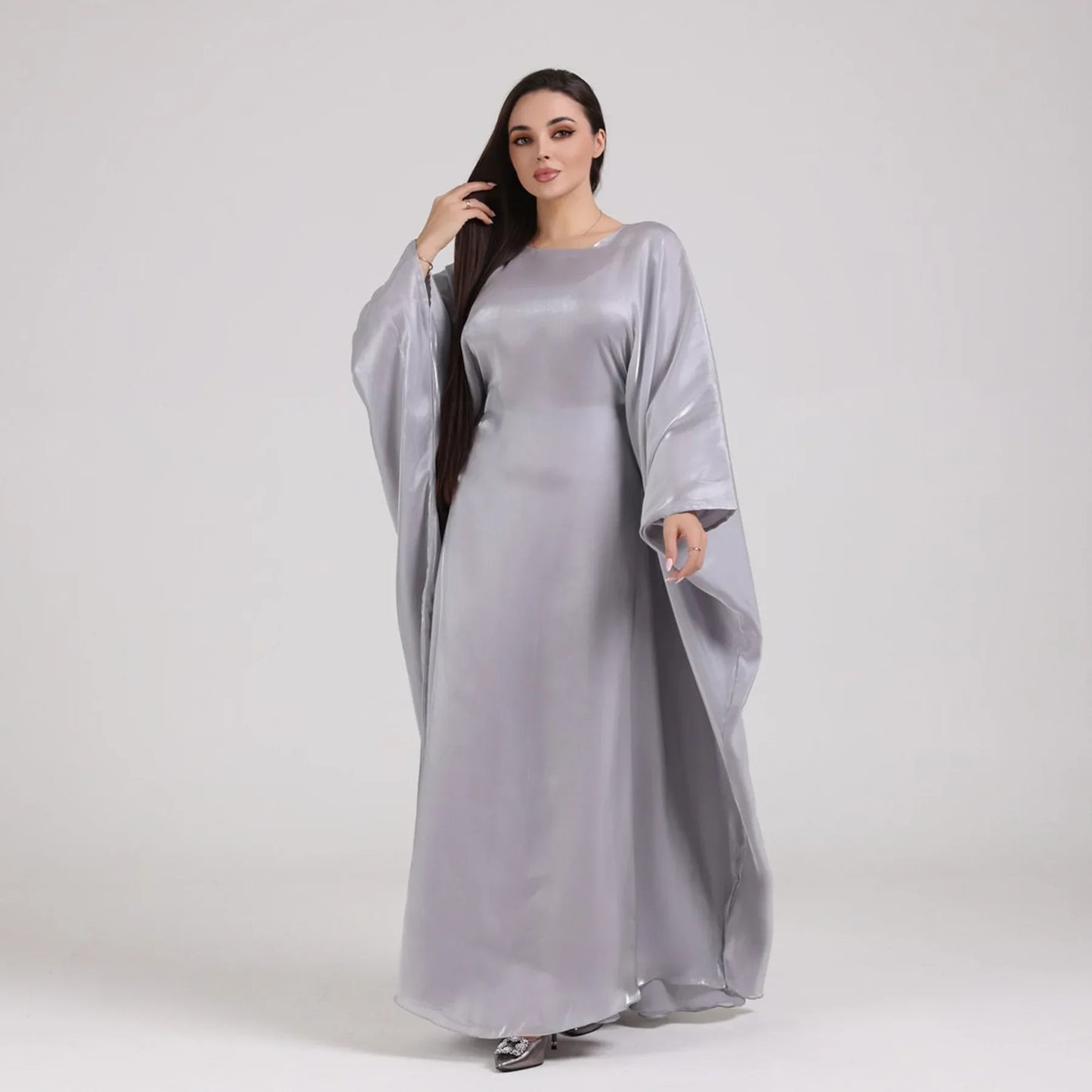 Ramadan Summer Batwing Sleeve Satin Butterfly Abaya Islam Muslim Maxi Dress Kebaya Women Kaftan Robe Musulmane Femme Vestidos