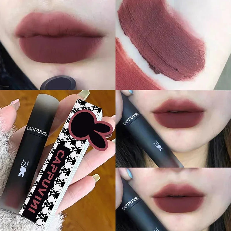Retro Red Brown Tone Lipstick Mousse Matte Lip Mud Velvet Lip Glaze Non-Stick Cup Lipgloss Makeup Lip Tint Beauty Cosmetic