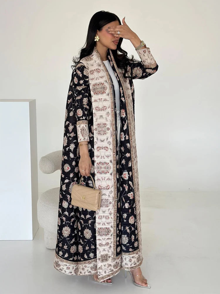 KAF Dubai Abaya Luxury Evening Coat Women Formal Robe Eid Abaya Ramadan 2025 Female Pleated Cardigan Long Sleeve Trench Coats