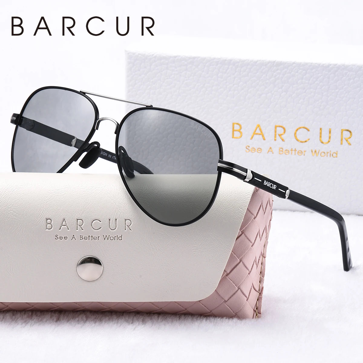 BARCUR Oversize Cool Fashion Polarized Sunglasses Double Beam Design Metal Elliptical Frame Women Sun Glasses Apparel Accessory