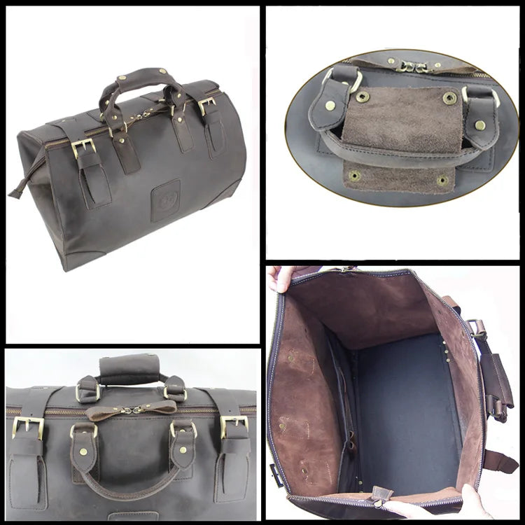 MUNUKI Vintage Crazy Horse Genuine Leather Travel bag Large Luggage bag men Leather duffle bag Large Weekend Bag Tote Big