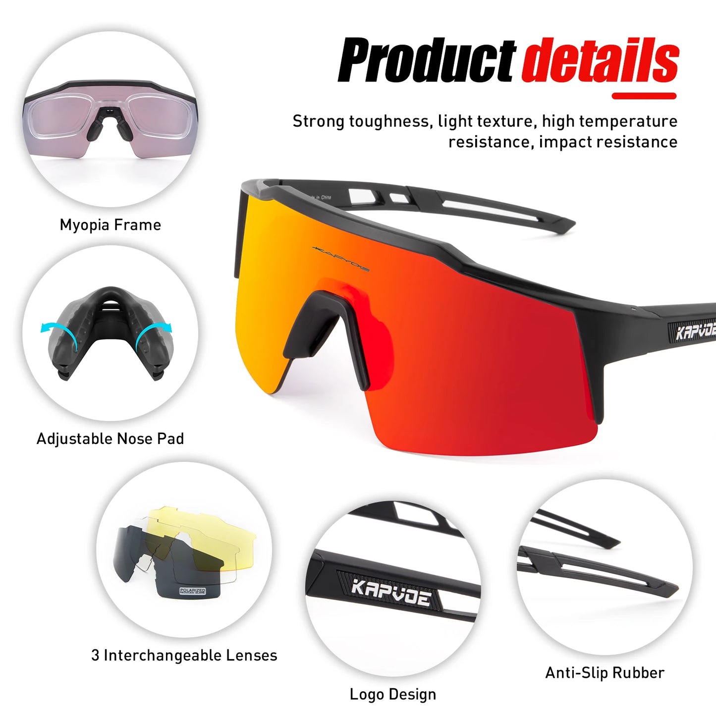 Kapvoe Road Driving Bike Sports Cycling Glasses Running Sunglasses Outdoor Men Woman Bicycle Cycling Mountain UV400 Goggles