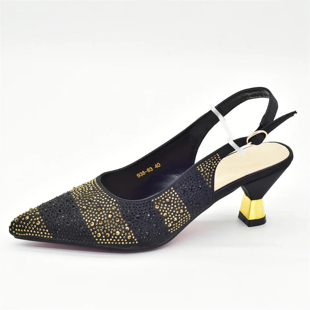 African Shoe and Bags Set for Wedding Women Shoes and Bags To Match Set with Rhinestone Italy Lady Pumps Women Shoes Luxury