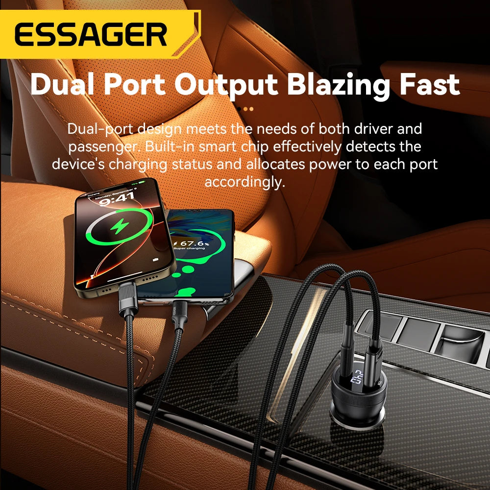 Essager 100W Car Charger USB C Quick Charge PD 45W for iPhone 15 pro 14 Xiaomi Poco Samsung Galaxy S24 Fast Charger Charging