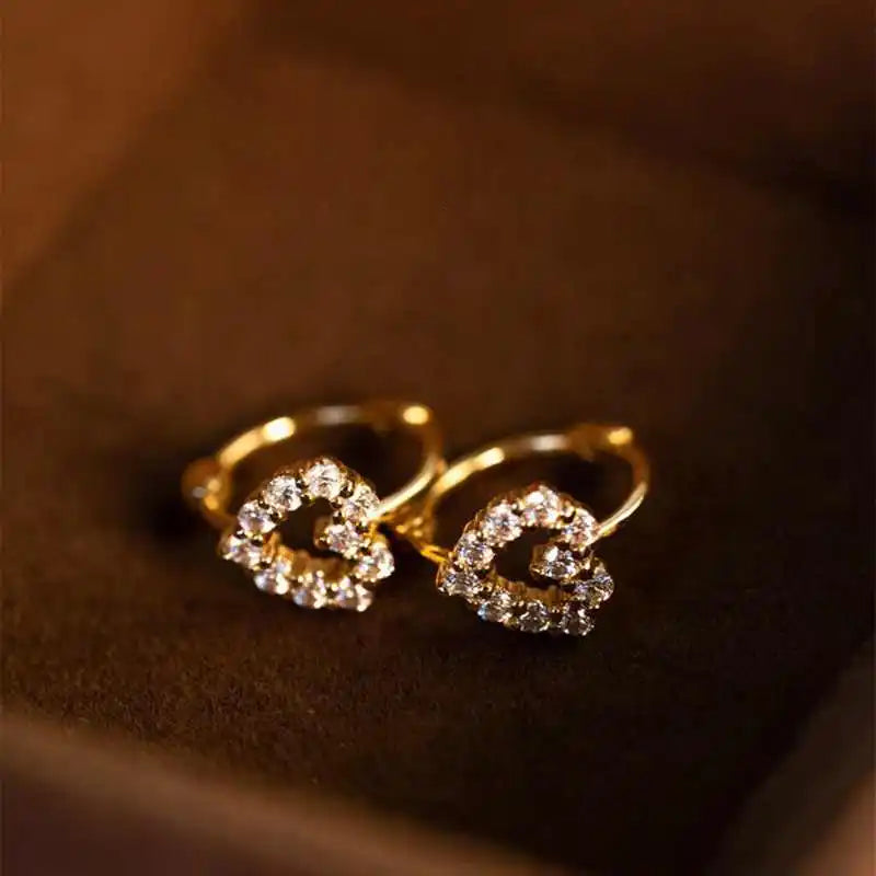 Lnngy Cute Hollow Heart Moissanite Hoop Earring For Women 925 Sterling Silver Shiny Stud Earrings Fashion Ear Buckle Jewelry