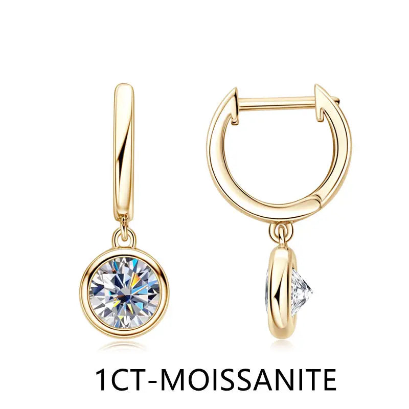 Lnngy 925 Sterling Silver Dangle Earring 1CT 2CT Round Bezel Setting Moissanite Drop Earrings For Women Girl Birthday Party Gift