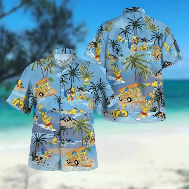 The Simpsons Cartoon Short Sleeve Shirt Men's Hawaiian Summer Beach Shirt Casual Fun T-Shirt Anime Oversized Girls T-Shirt