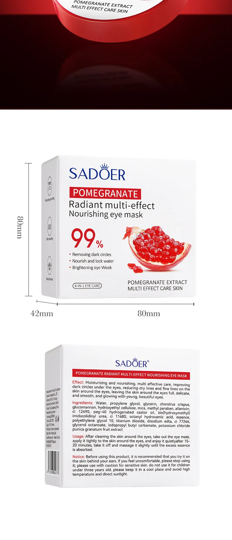 60pcs SADOER Red Pomegranate Collagen Eye Mask Firming Anti Dark Circles Remove Eyes Bag Moisturizing Eye Patches Eyes Skin Care