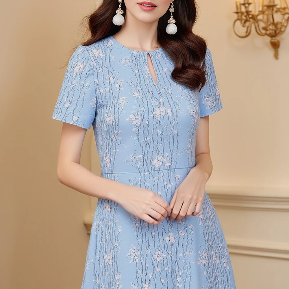Rafiah Summer Women's Arabian Dresses 2025 Elegant Plain Appliques Short Sleeve Round-Neck Indie Folk A-Line Long Dress