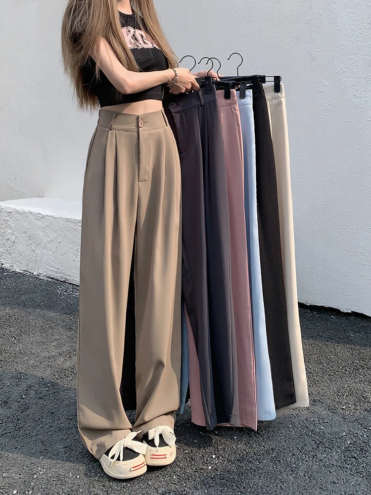 plus Size Women's Casual Wide Leg Pants High Waist Slimming Trousers Versatile Spring Faion Korean Sle Commute Pants