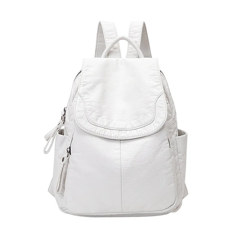 Motaora Women's Backpack White Washed Leather Backpack Female Small School Bags For Teenage Girls All-match Casual Travel Bag
