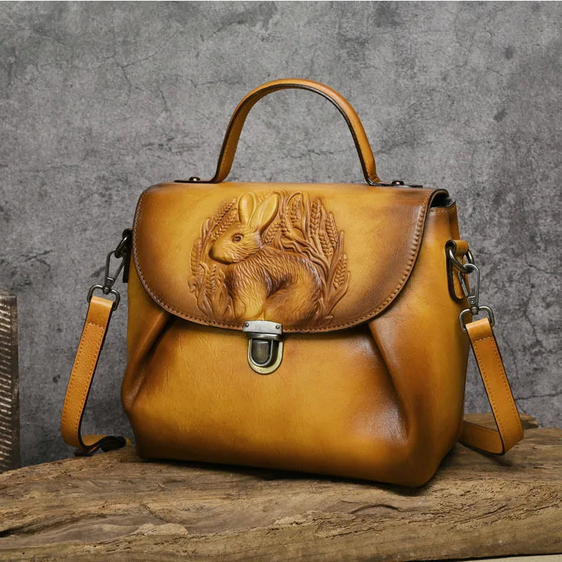 MOTAORA Vintage Handbags For Women Genuine Leather Shoulder Bags 2025 Woman Bag Rabbit Embossed Handmade Luxury Designer Handbag