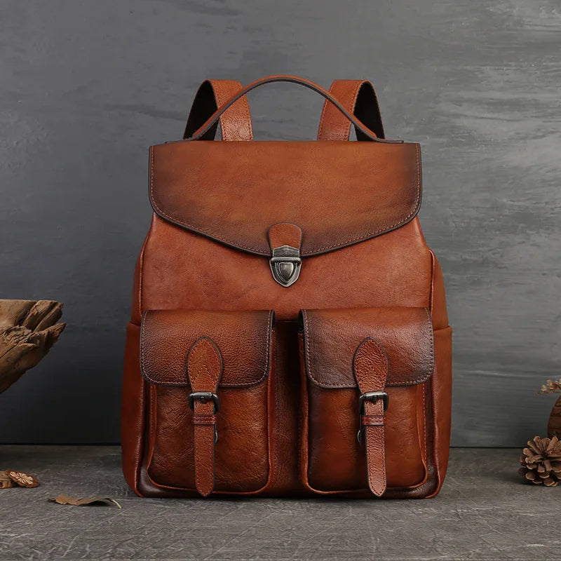 MOTAORA New Casual Cowhide Backpack For Men Vintage Large Capacity Travel Handbag Women Genuine Leather 13 Inch Computer Package