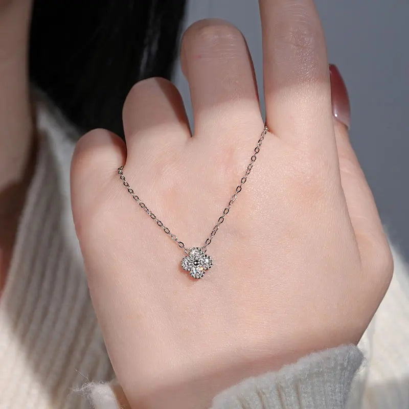 RAPRGOLD GRA Moissanite Four Clover Flower Charm Pendant Necklace Bracelet Set for Women S925 Sterling Silver Fine Jewelry Gifts