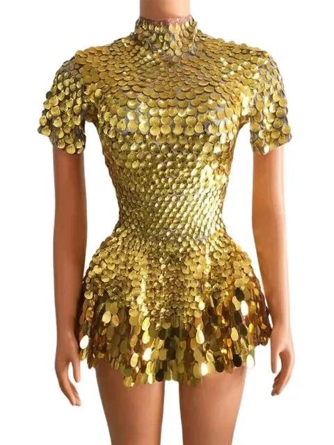 Sexy Black Shell Sequins Mini Dress – Stage, Club & Birthday Performance Wear