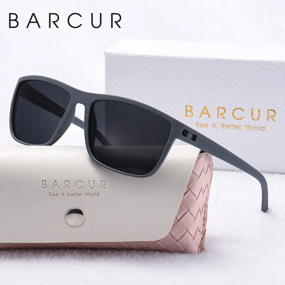 BARCUR Brand Original White Pink Polarized Sunglasses Light Weight Comfort Square PC Eyewear Sports UVA&B Women Sun Glasses