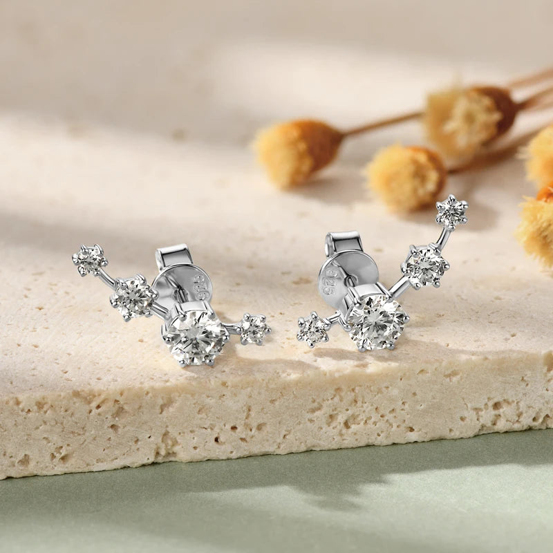 Lnngy 4.5mm&3mm&2mm Moissanite Earring for Women 925 Sterling Silver Mini Small Stud Earrings Piercing Jewelry Daily Life Gift