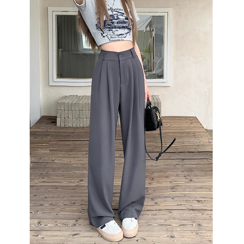 plus Size Women's Casual Wide Leg Pants High Waist Slimming Trousers Versatile Spring Faion Korean Sle Commute Pants