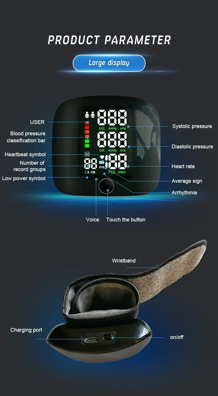 🖤 LINGKUN Wrist Blood Pressure Monitor,
LED Display | Fast Measurement | Digital Tensiometer | Heart Rate | USB Rechargeable