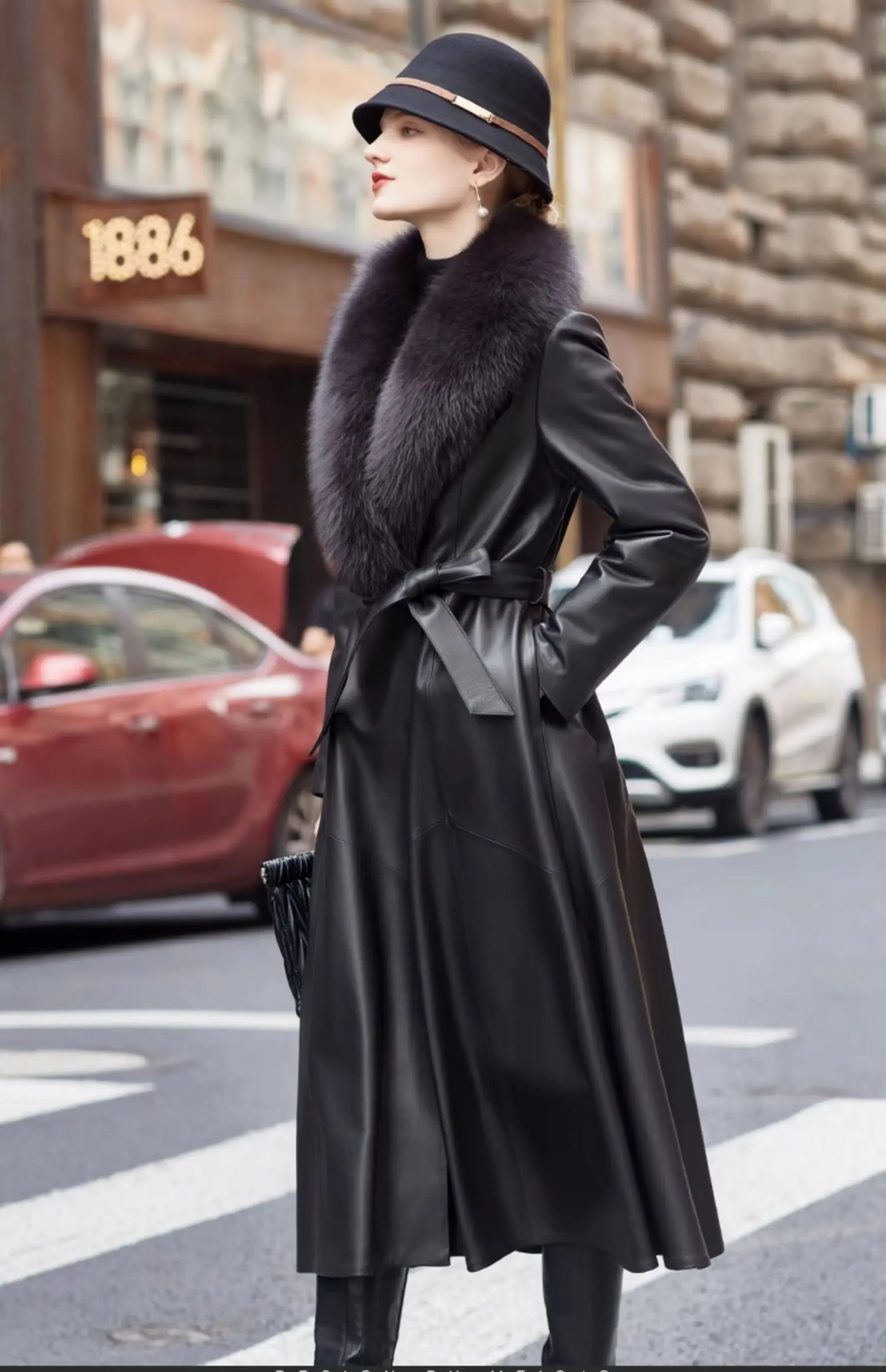 YOLANFAIRY Genuine Leather Down Jacket for Women Elegant Long Coat Women's Winter Jacket Slim Fox Fur Collar Sheepskin Clothes