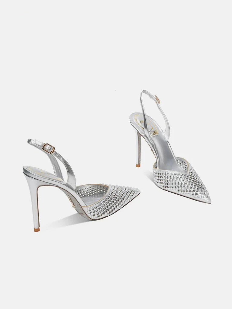 Luxury Rhinestones Sequined Buckle Women Pumps Elegant Pointed toe Slingbacks Stiletto High heels Spring Summer Fashion Shoes