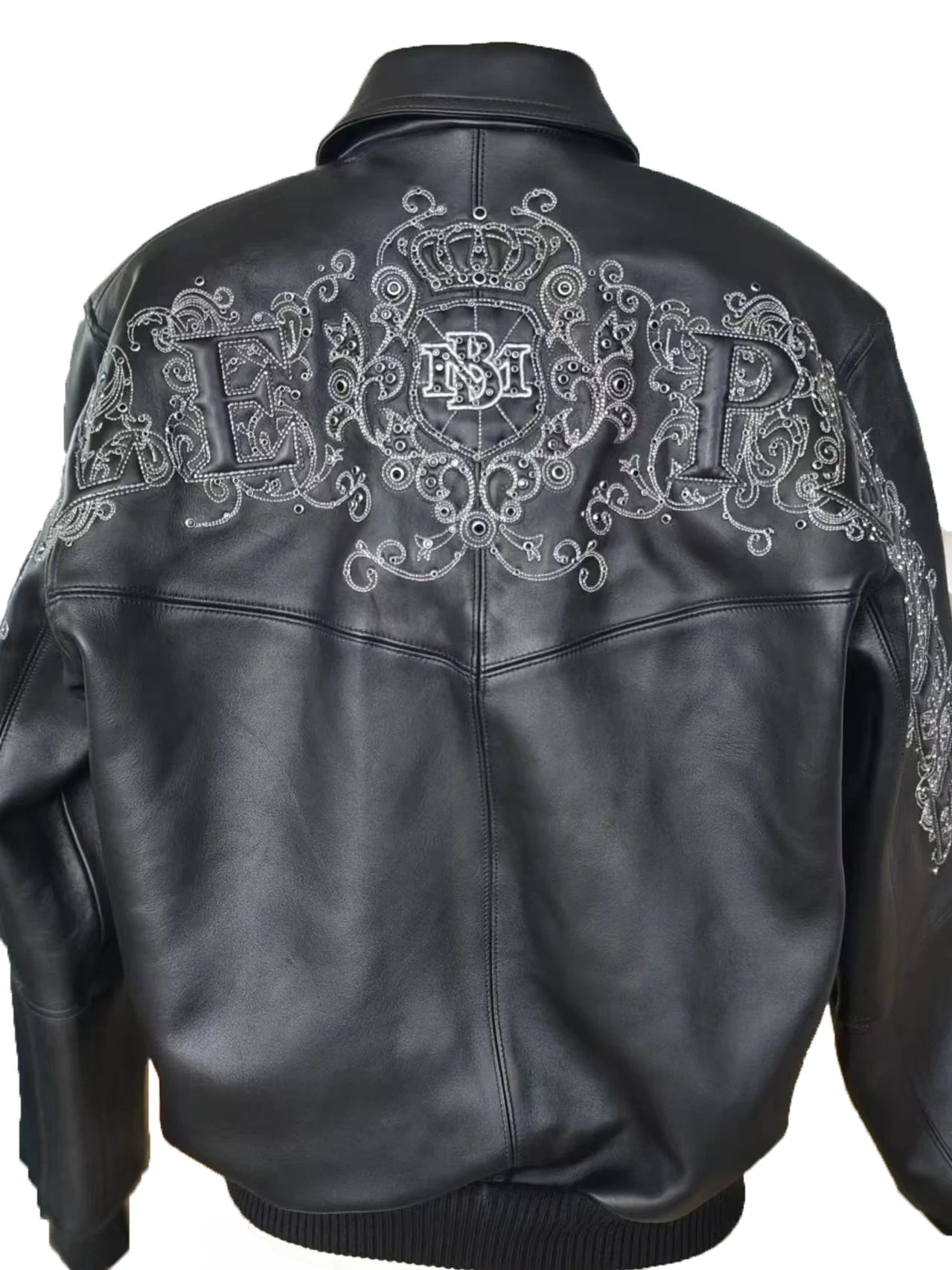 US size men's Hip Hop Sheep skin Varsity Jacket Embroidered Diamond Classic Casual Sport genuine leather Coat tops