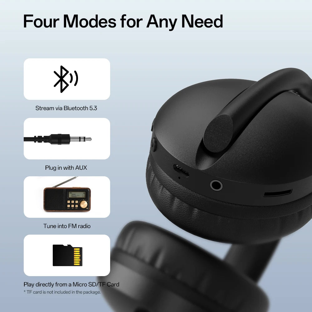 Oneodio SuperEQ S6001 Bluetooth Headphones Over Ear Wireless Headset With Micro SD/TF Card/FM Radio Modes Stereo HiFi Headphones