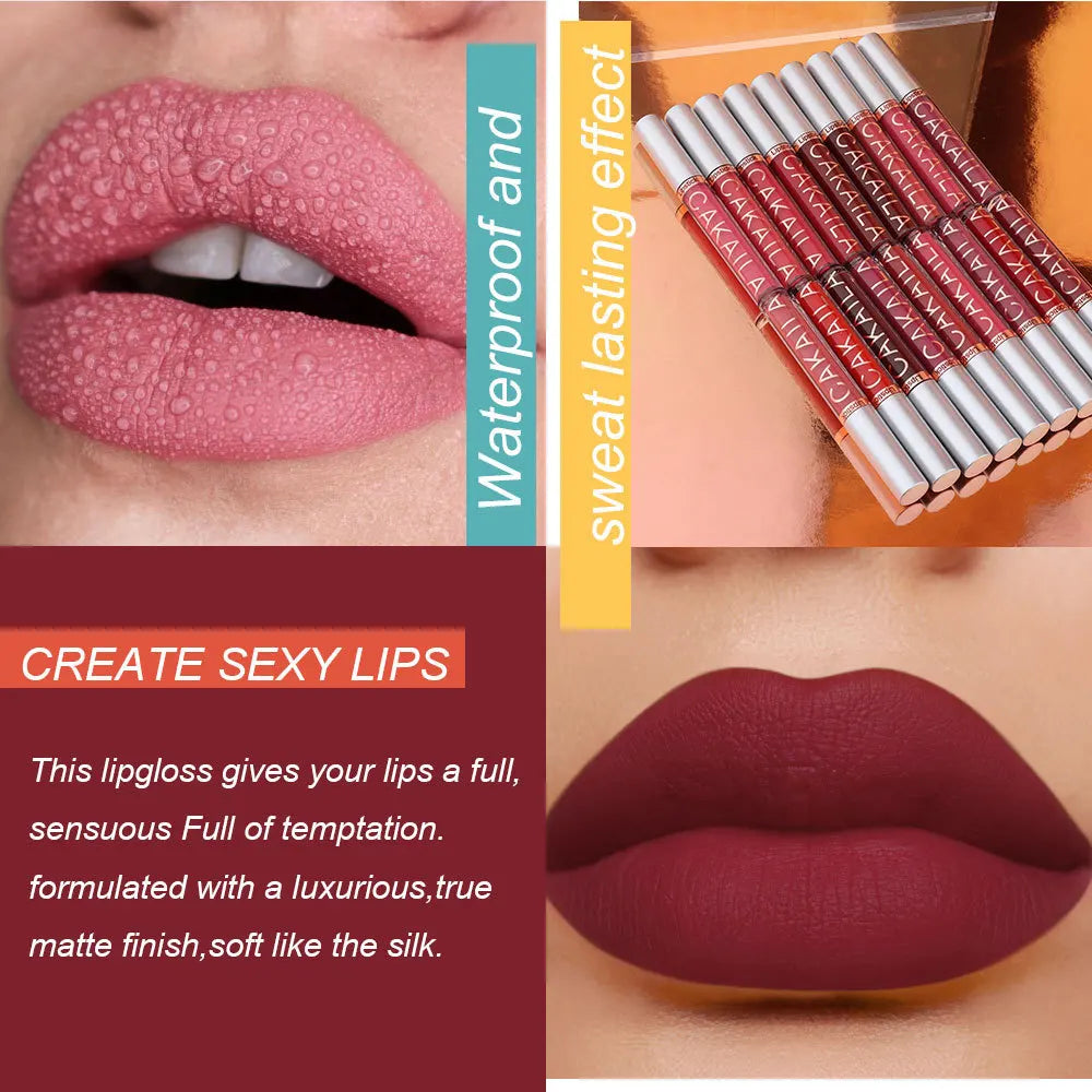 CAKAILA 10pcs/set Nude Lip Gloss Matte Velvet Lipstick Waterproof Long-lasting Liquid Lipstick Women Moist Lip Tint
