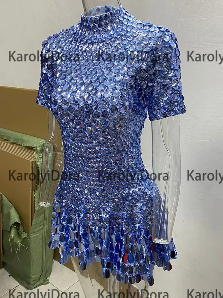 Sexy Black Shell Sequins Mini Dress Nightclub Dance High Quality Performance Clothing Bodysuit Birthday Red Dresses