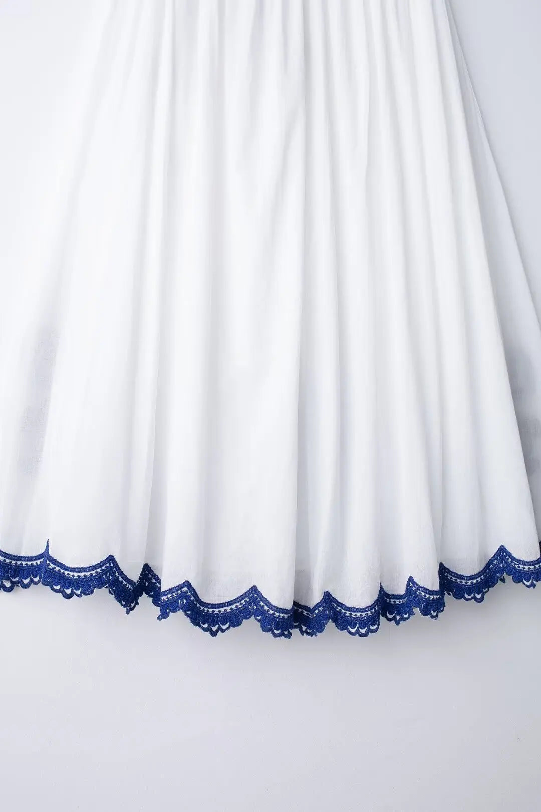 TRAFZA 2024 Women Skirt Set Blue Embroidery Three Quarter Bat Sleeve Shirt +Folds A Line Long Skirt Casual Loose Beach Holiday