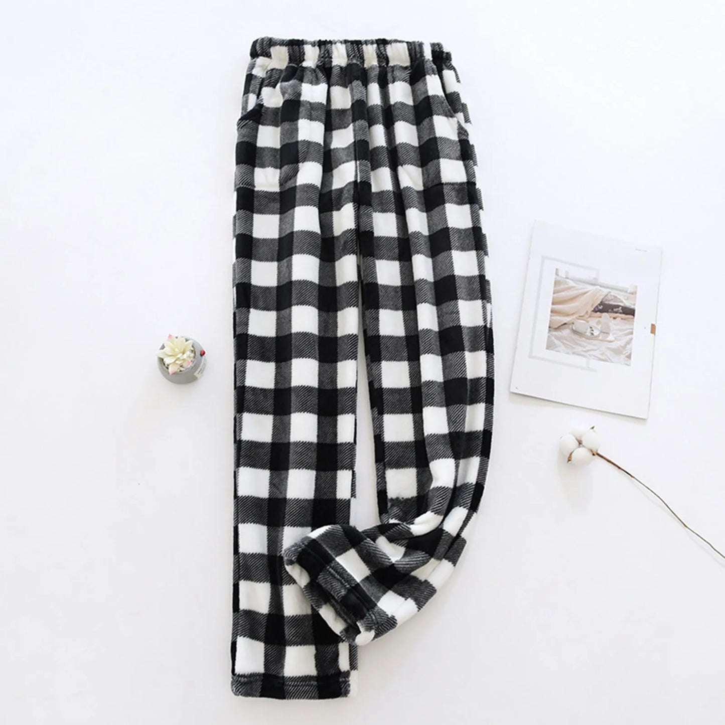 Women Loose Pajama Pants Plush Sleep Pants Soft Elastic Waist Pajama Bottoms Plaid New Classics Pants With 2 Pockets S-3XL