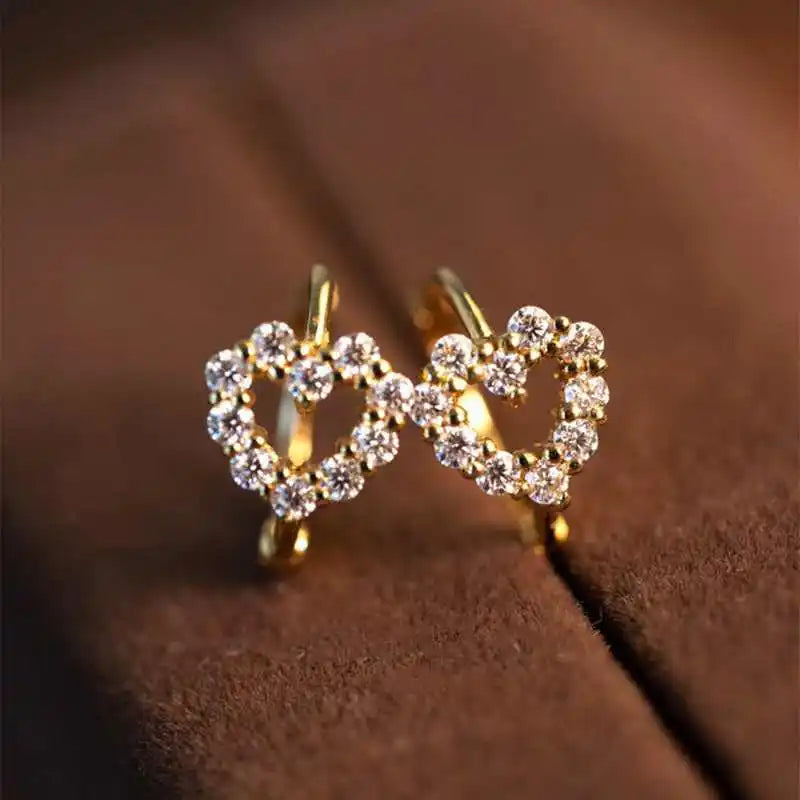 Lnngy Cute Hollow Heart Moissanite Hoop Earring For Women 925 Sterling Silver Shiny Stud Earrings Fashion Ear Buckle Jewelry