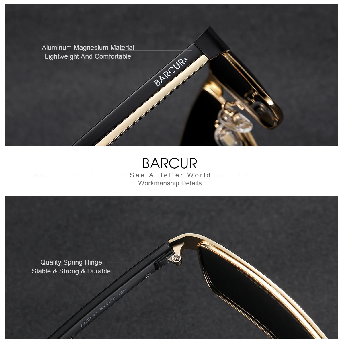 BARCUR Original Rectangle Business Sunglasses for Men Driving Hiking Sports Sun Glasses for Women Fashion Shades Oculos De Sol