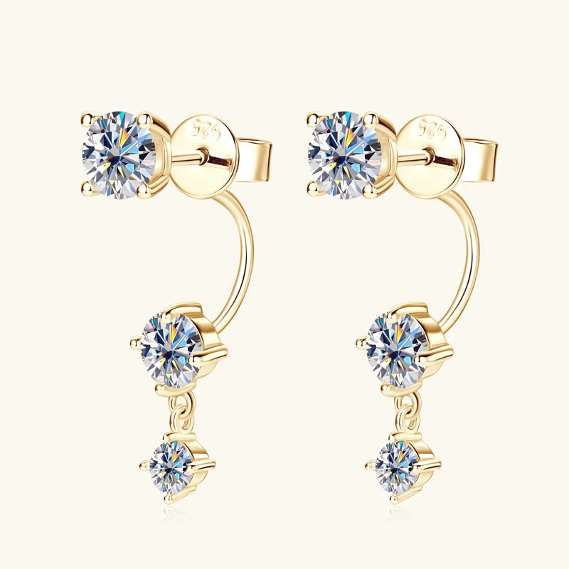 Lnngy 2.0 CTTW Moissanite Stud Earring 925 Sterling Silver Earrings For Women Front Back Double Sided 2 in 1 Pierced Ear Jewelry