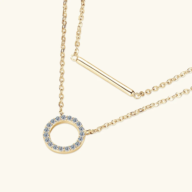 Lnngy Double Layer Chain Necklace For Women 925 Sterling Silver Moissanite Circel Pendant Necklaces Stud Earring Jewelry Set
