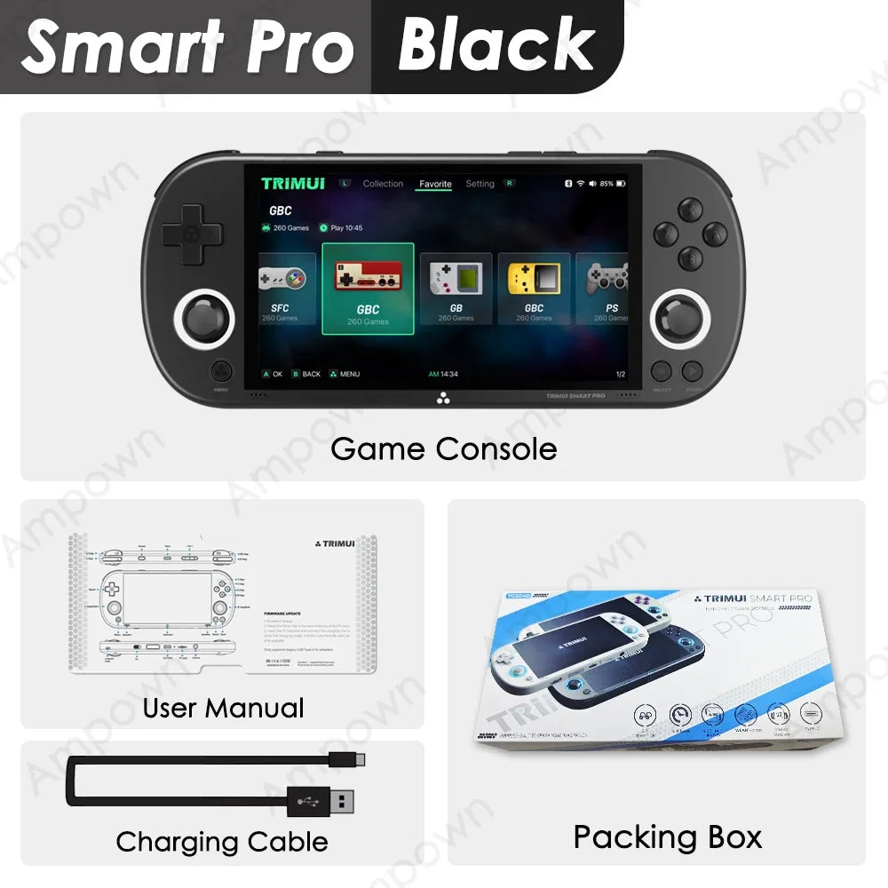 وحدة تحكم ألعاب محمولة Trimui Smart Pro بشاشة IPS مقاس 4.96 بوصة ونظام Linux وعصا تحكم وإضاءة RGB ومشغل ألعاب فيديو كلاسيكي Smartpro هدية