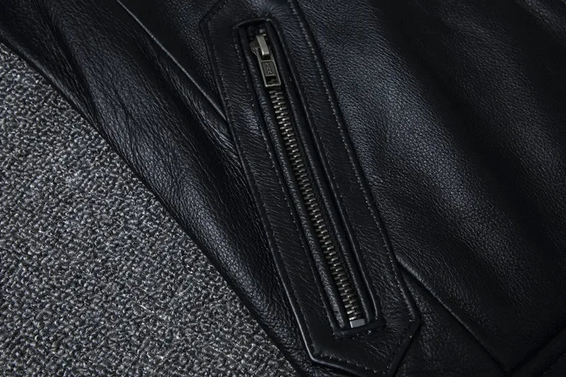 Top Layer Cowhide Slim Fit Stand Collar Motorcycle Suit Men's Leather Jacket Soft Cowhide Large Size Jacket Fashion
