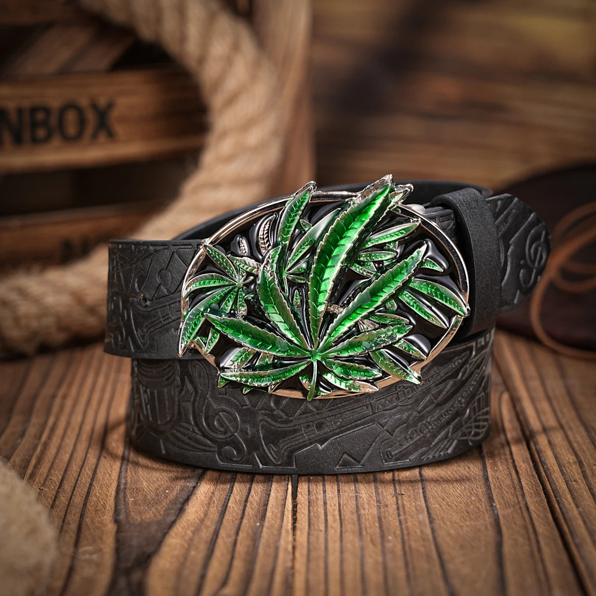 Western denim PU Belt - men's decorative printed carved denim waistband
