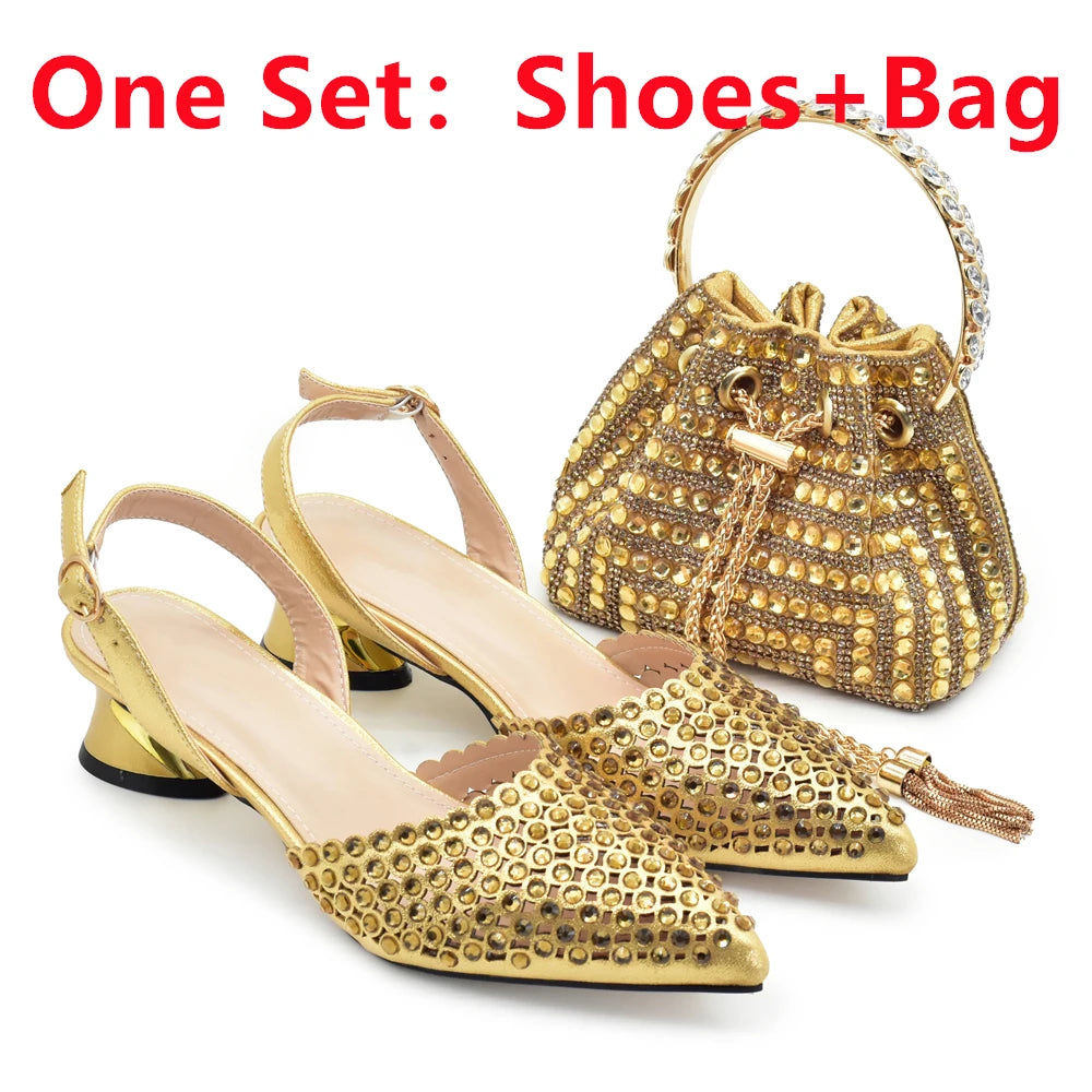 Baldauren Women’s Slingback Pumps & Matching Bag Set – Italian Style Crystal Heels for African Party & Wedding (EU 37-43)