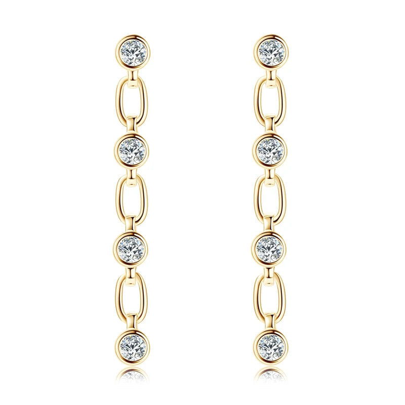 Lnngy 3mm Bezel Moissanite Earrings For Women Exquisite 925 Sterling Silver Long Tassel Earring Wedding Drop Jewelry Gift