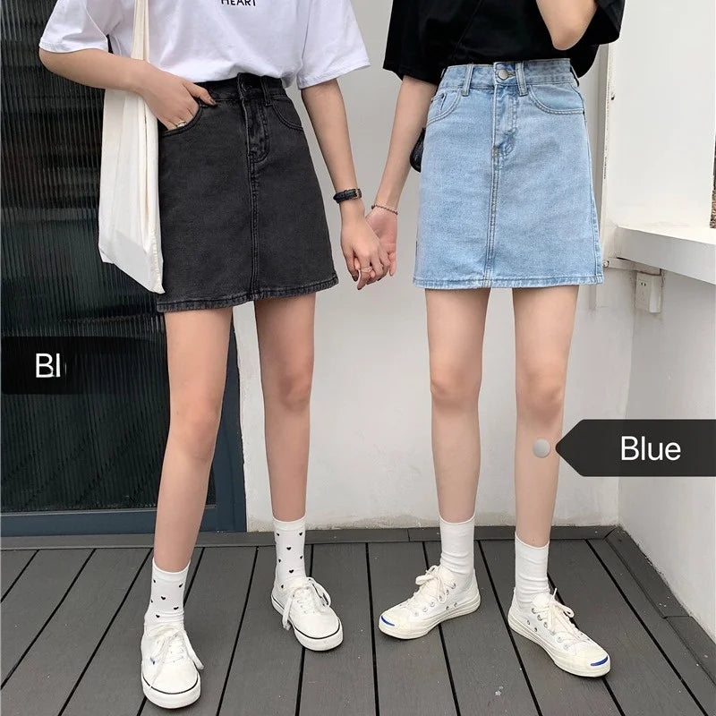 Spring New Women's Denim Skirt A-Line Flared Skirts Butt Covering Body Slimming f-length for plus Size MM