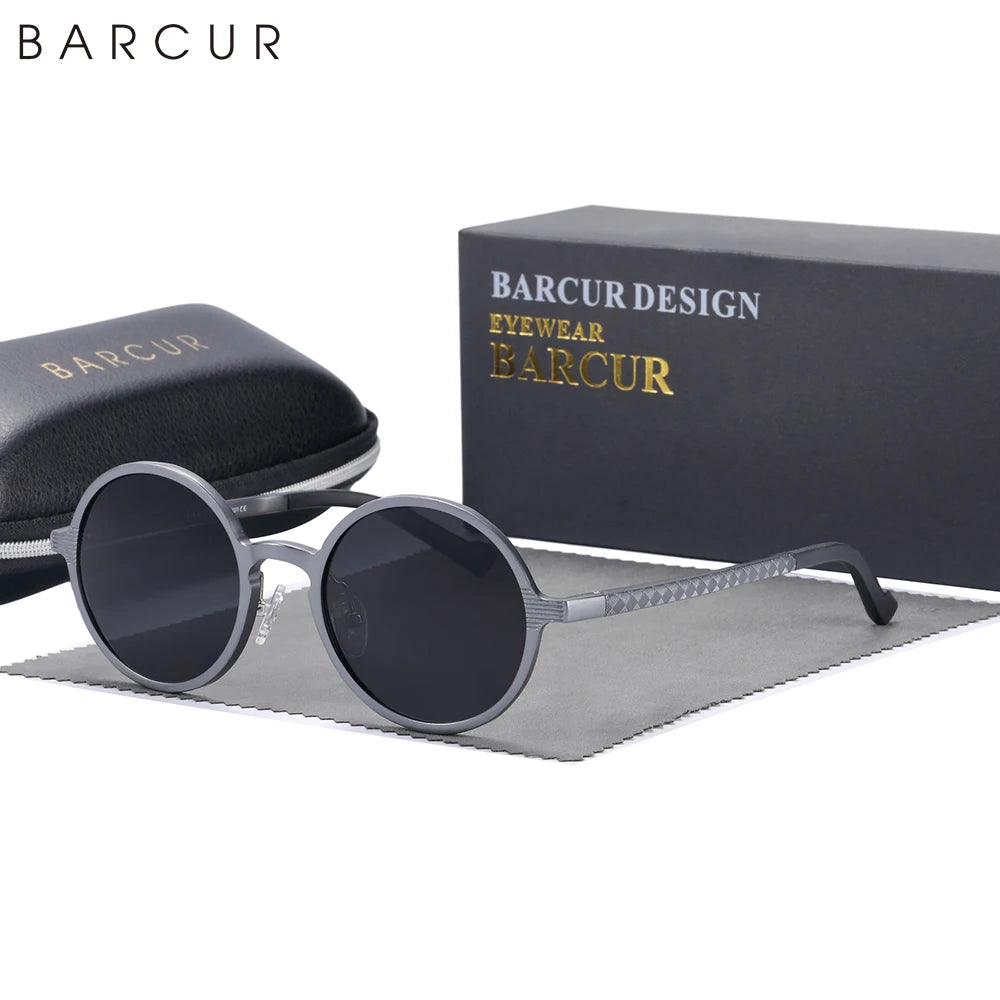 BARCUR Man Round Sunglasses Men Ultra Light Glasses Retro Vintage Women Sun Glasses UV400 Eyewear Accessory