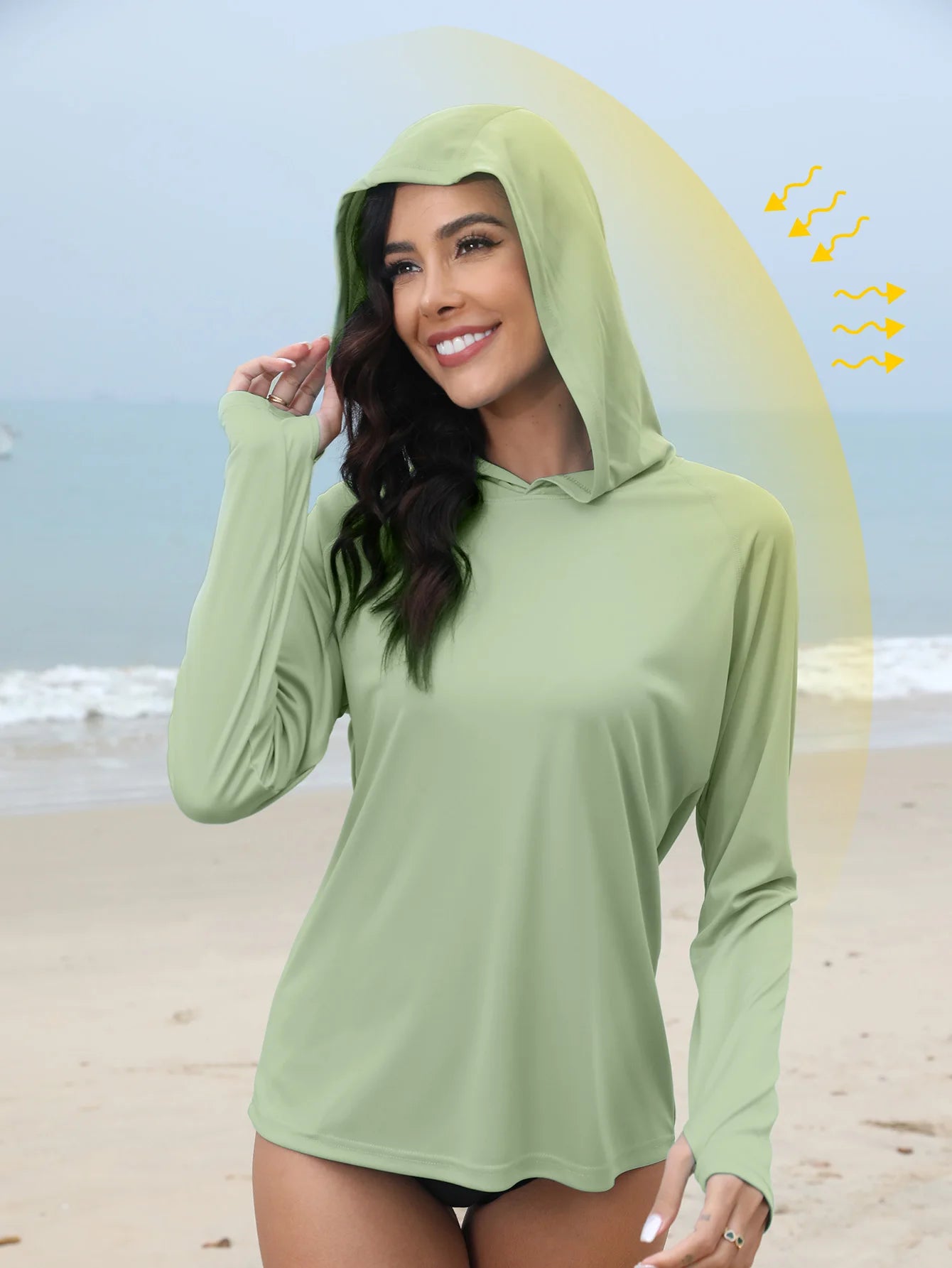 Women's Sunscreen Hoodie with Thumb Buckle and Hidden Ponytail Hole, Outdoor Running Fitness Sports, Leisure Sunscreen T-shirt