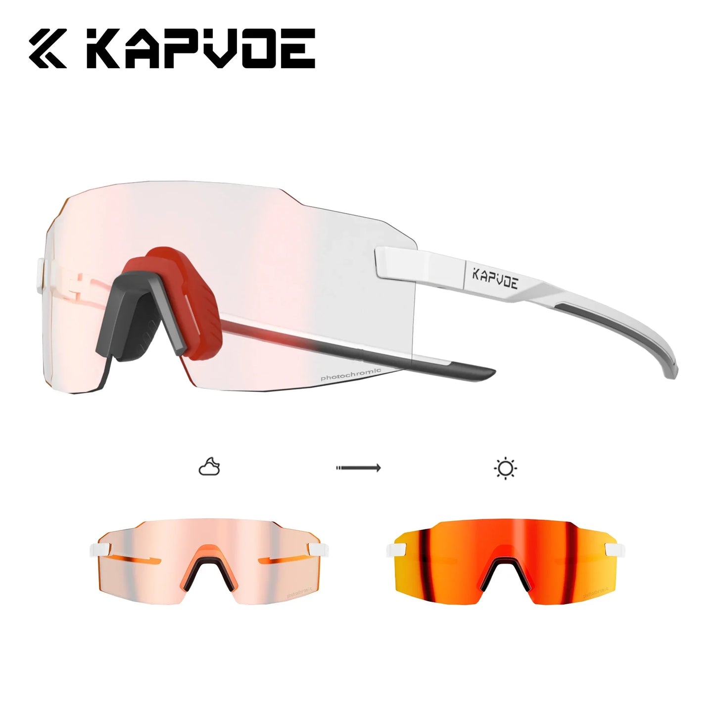 Kapvoe Light-Weight Photochromic Runnning Sunglasses Cycling Glasses for Men Adjustable Nose Pad Women UV400 Hiking Eyewear
