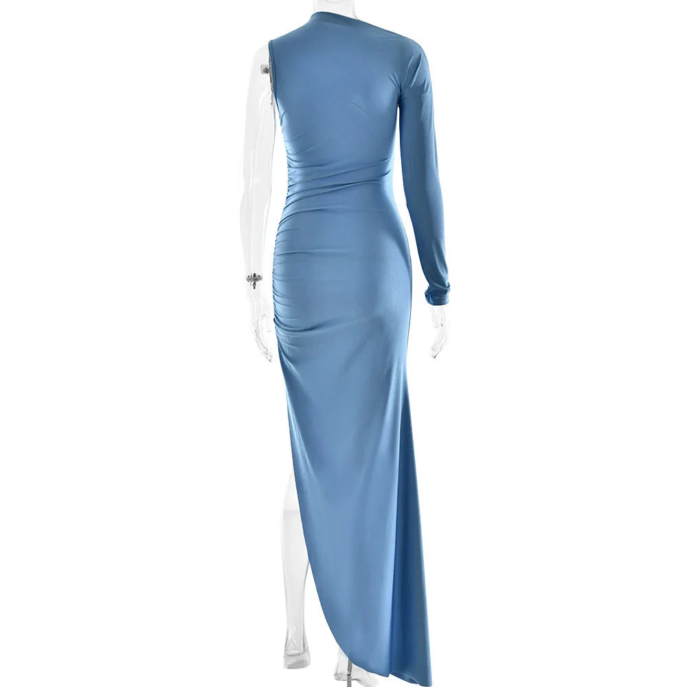 Articat Elegant Single Sleeve High Elasticity Tight Fold Dress Women New 2025 Winter Party Club Evening Dress Bodycon Vestdos
