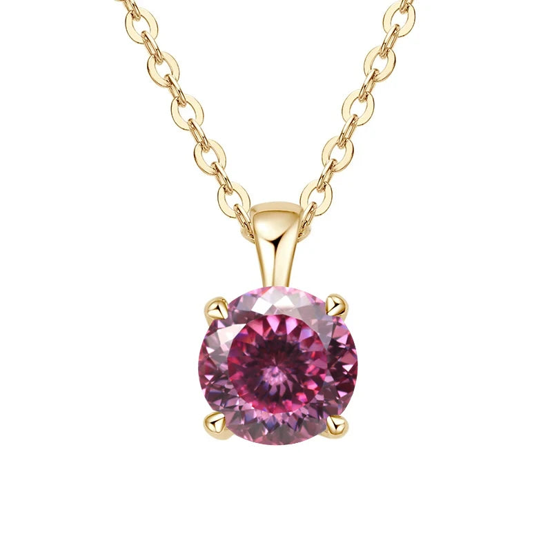 JoyceJelly Classic Four Prong 1ct Moissanite Necklace Women's 925 Sterling Silver Plated 18k Gold Pendant Luxury Fine Jewelry