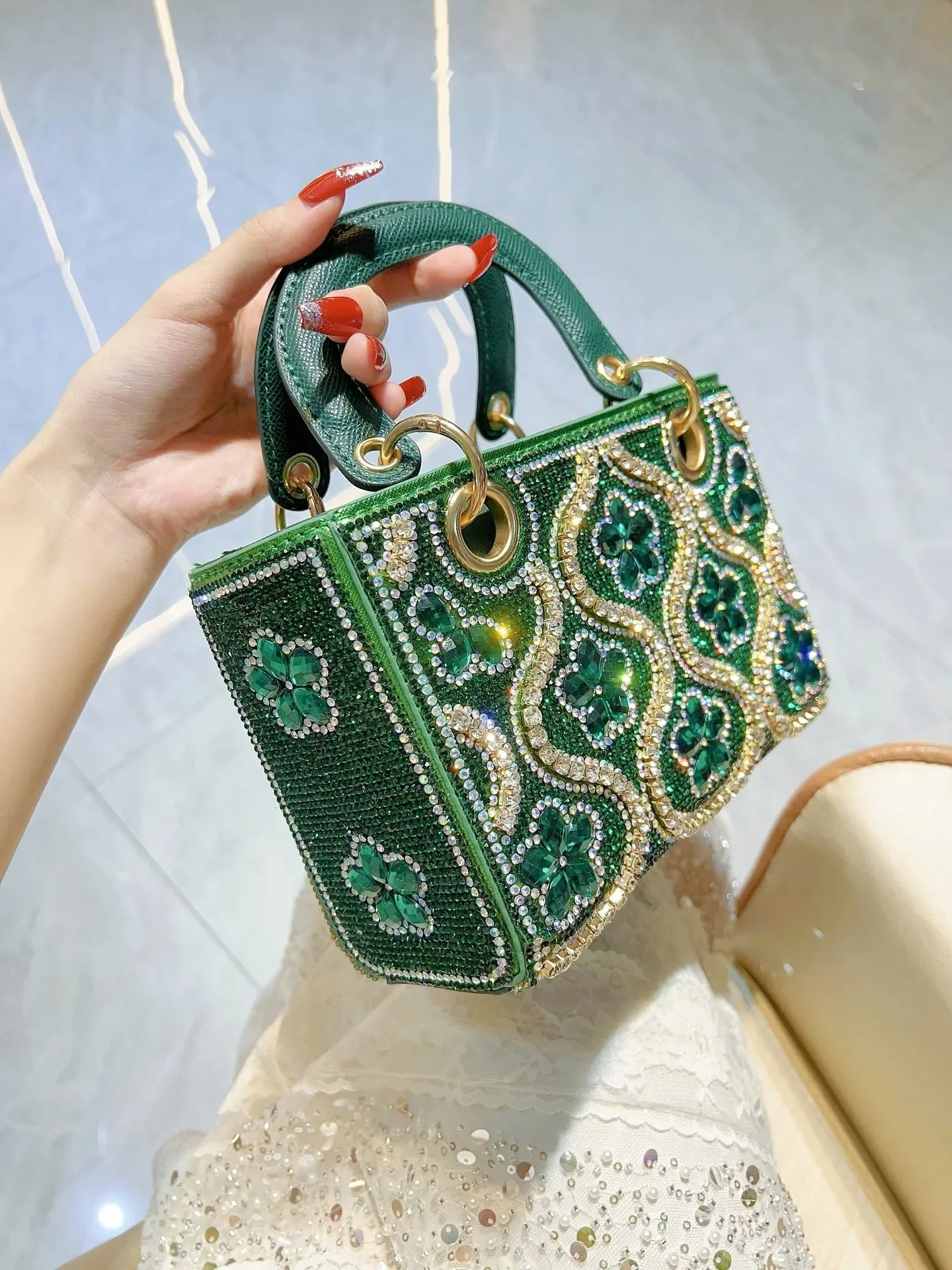 Women's Luxury Rhinestone Evening Bag – Handmade Shoulder & Crossbody Party Clutch