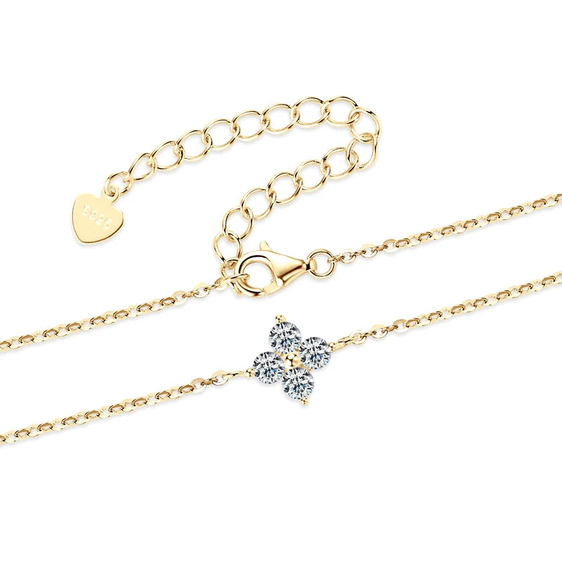 Lnngy Moissanite Four Leaf Flower Chain Bracelet for Women 925 Sterling Silver Niche Simple Desgin Bracelets Jewelry Accessories
