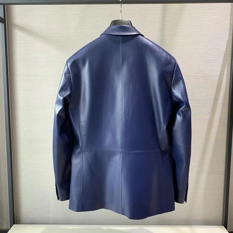 Men's Genuine Sheepskin Leather Blazer – Business Casual Spring Autumn Jacket