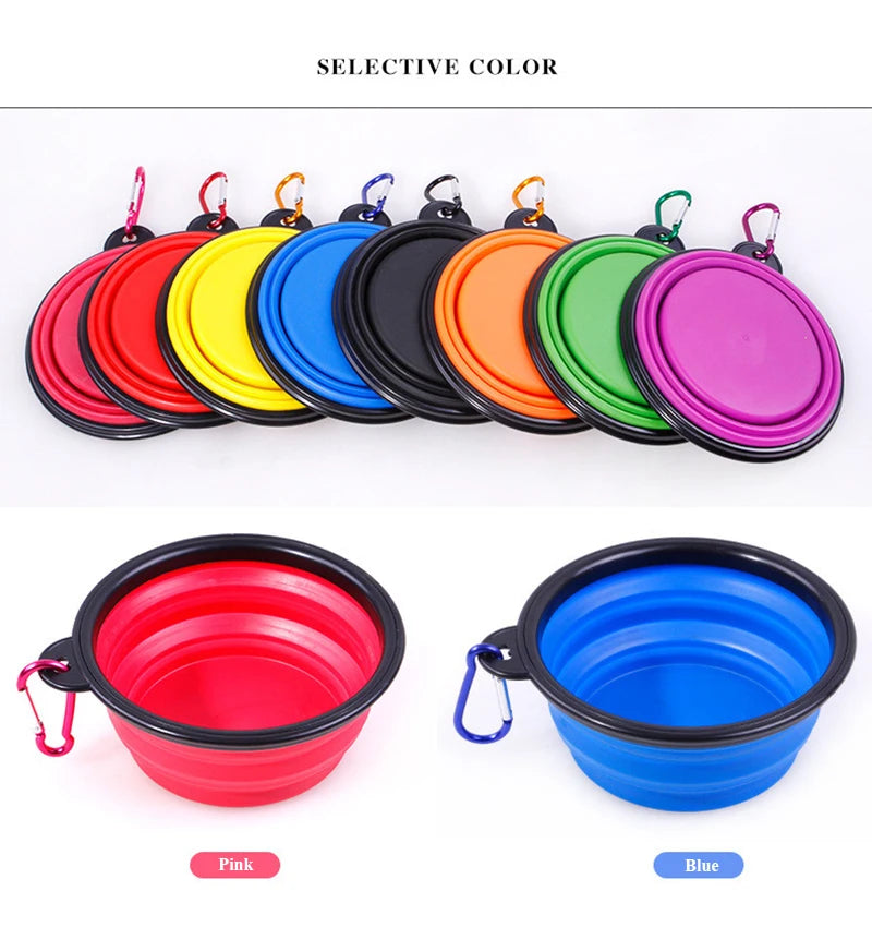 350ML Folding Black Frame Bowl with Keychain Pet Bowl Portable Travel Bowl Convenient Cat Bowl Not Easy to Deform Folding Bowl